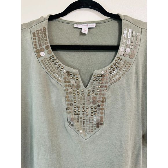 JM Collection Women's Olive Tunic with Metallic Sequin Embellishments, Size 2X - Picture 2 of 4